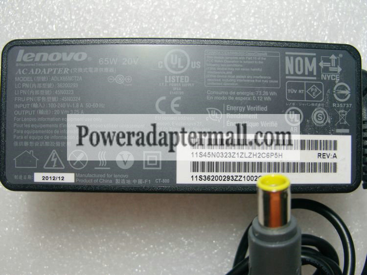 20V 3.25A Lenovo ADLX65NCT2A 36200293 AC Adapter Power charger