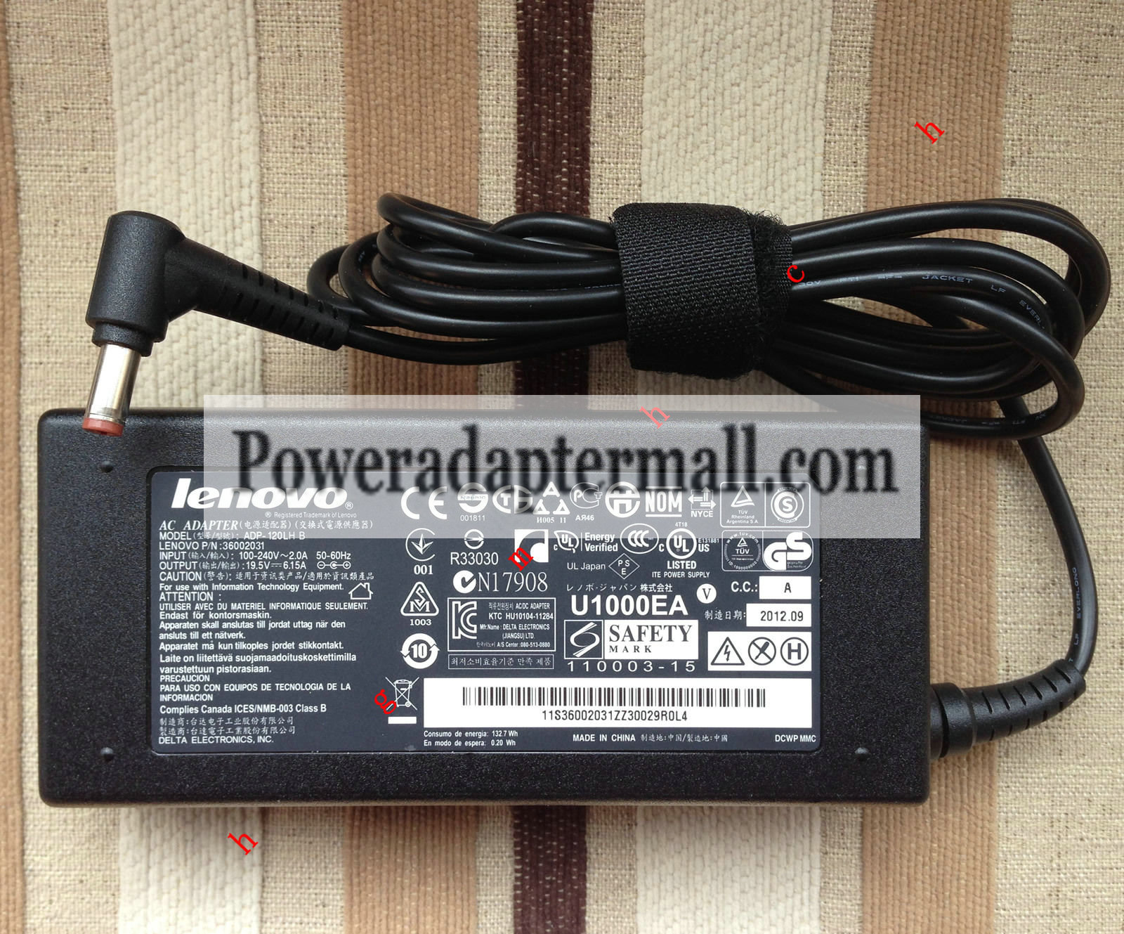 120W 19.5V Lenovo IdeaPad Y570 (15.6" Discrete) AC Power Adapter