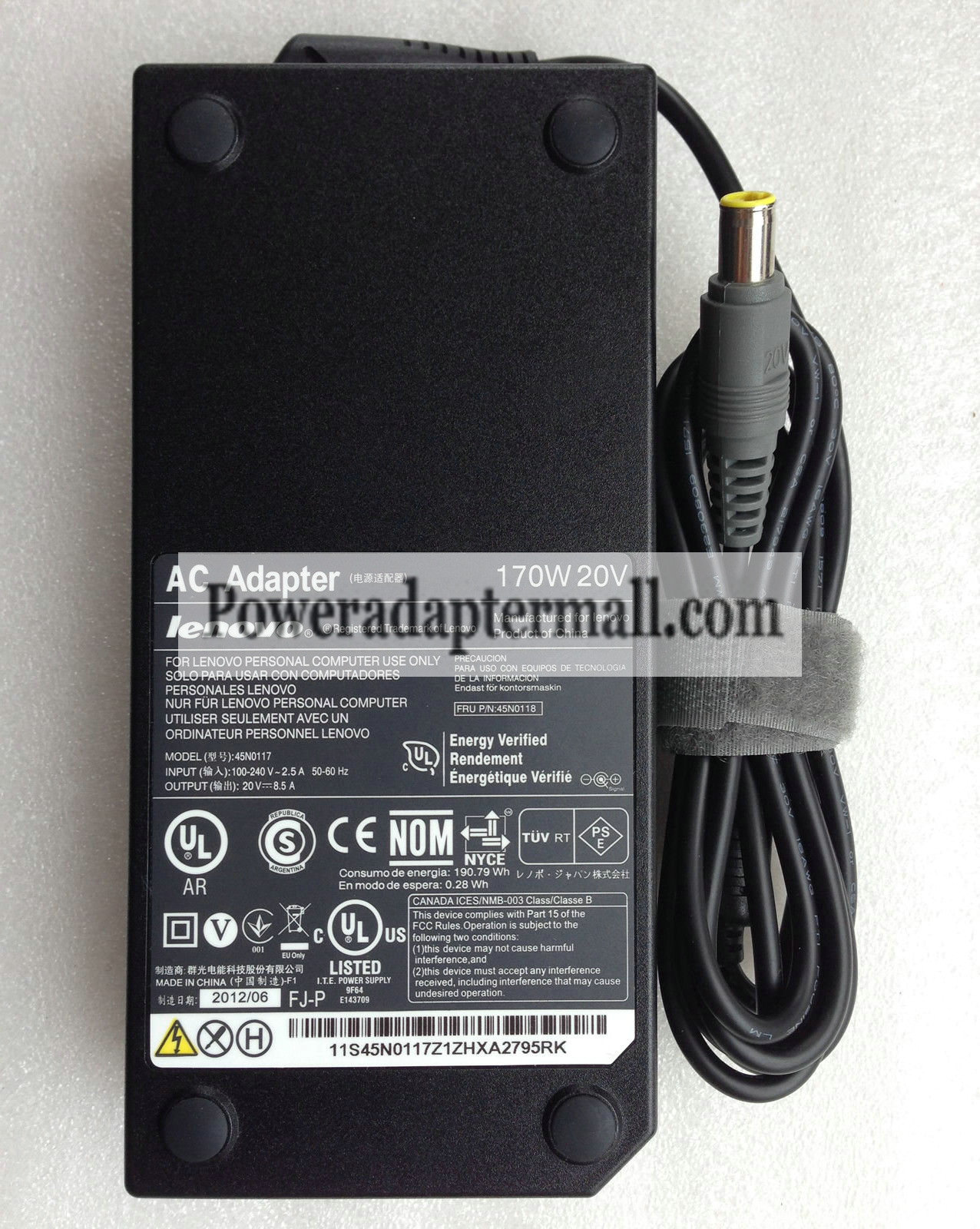 170W 20V Lenovo ThinkPad W530/i7-3720QM AC Adapter charger
