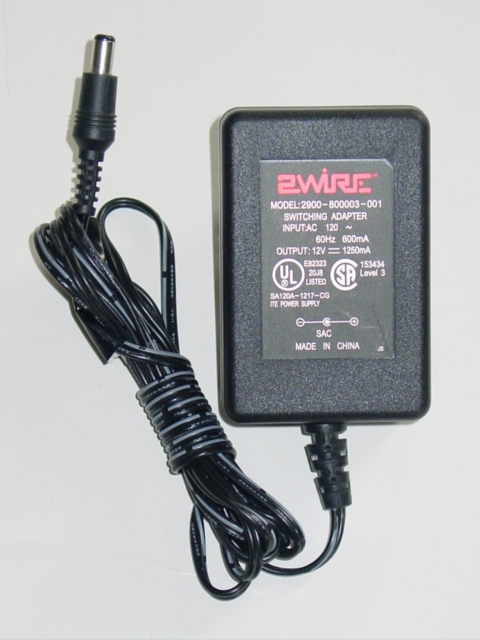 2Wire 2900-800003-001 AC Adapter 12V 1250mA 2900800003001