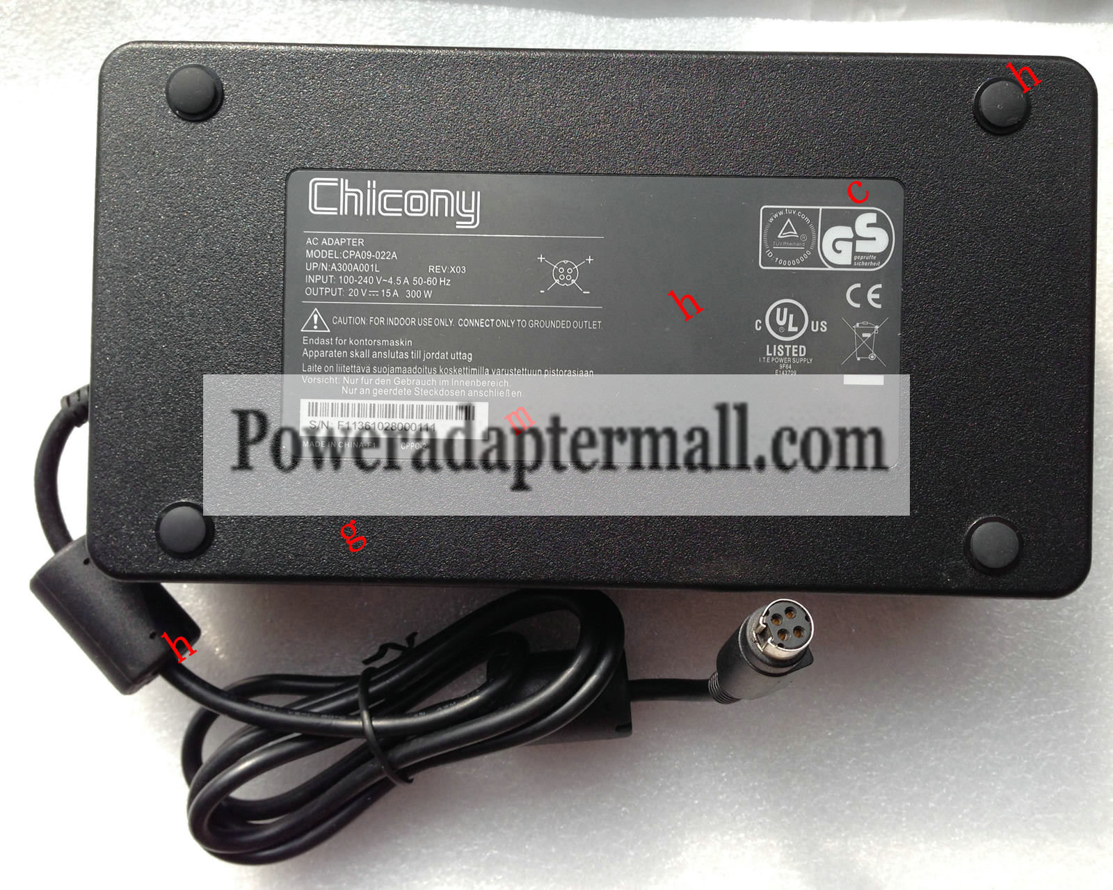 20V 15A 300W Sager/Clevo NP9570 AC Power Adapter Female 4-pin