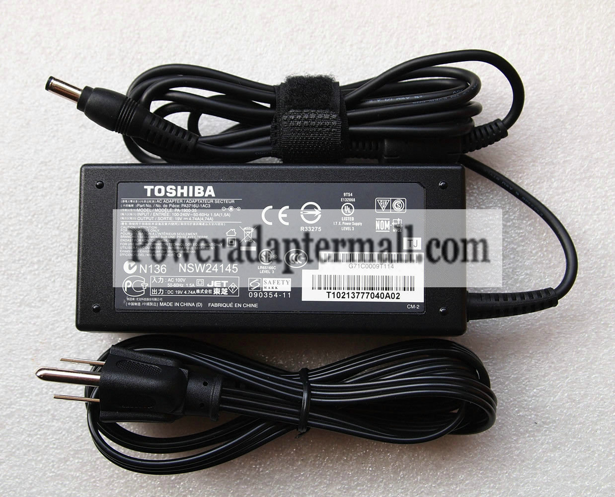 19V 4.74A 90W Toshiba PA-1900-04 PA-1900-05C2 PA3165 AC Adapter