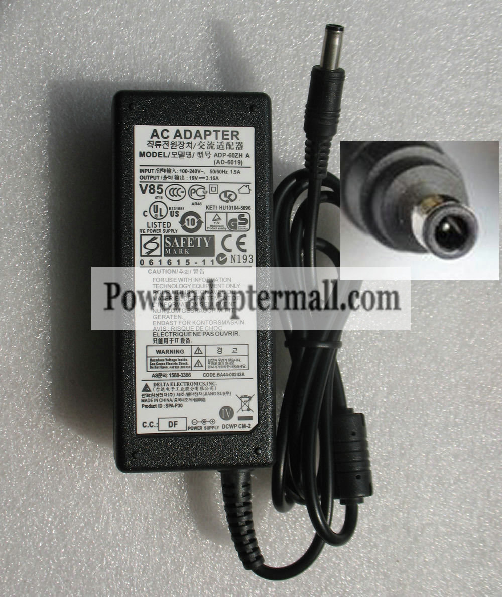 Genuine 19V 3.16A SAMSUNG AD-6019 R458 NP-R458 AC Adapter - Click Image to Close
