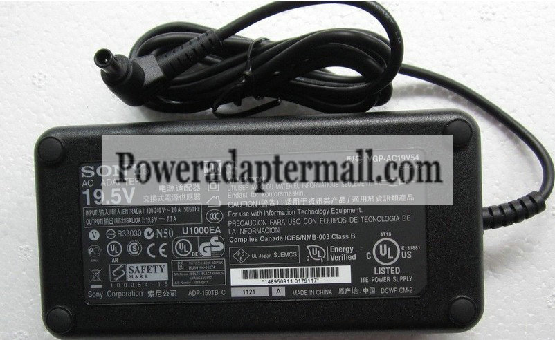 150W AC Adapter Charger 19.5V 7.7A SONY VAIO VGP-AC19V54 laptop