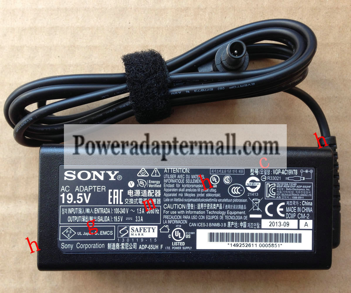 19.5V 3.3A 65W Sony Vaio Fit15A VGP-AC19V78 AC Adapter power