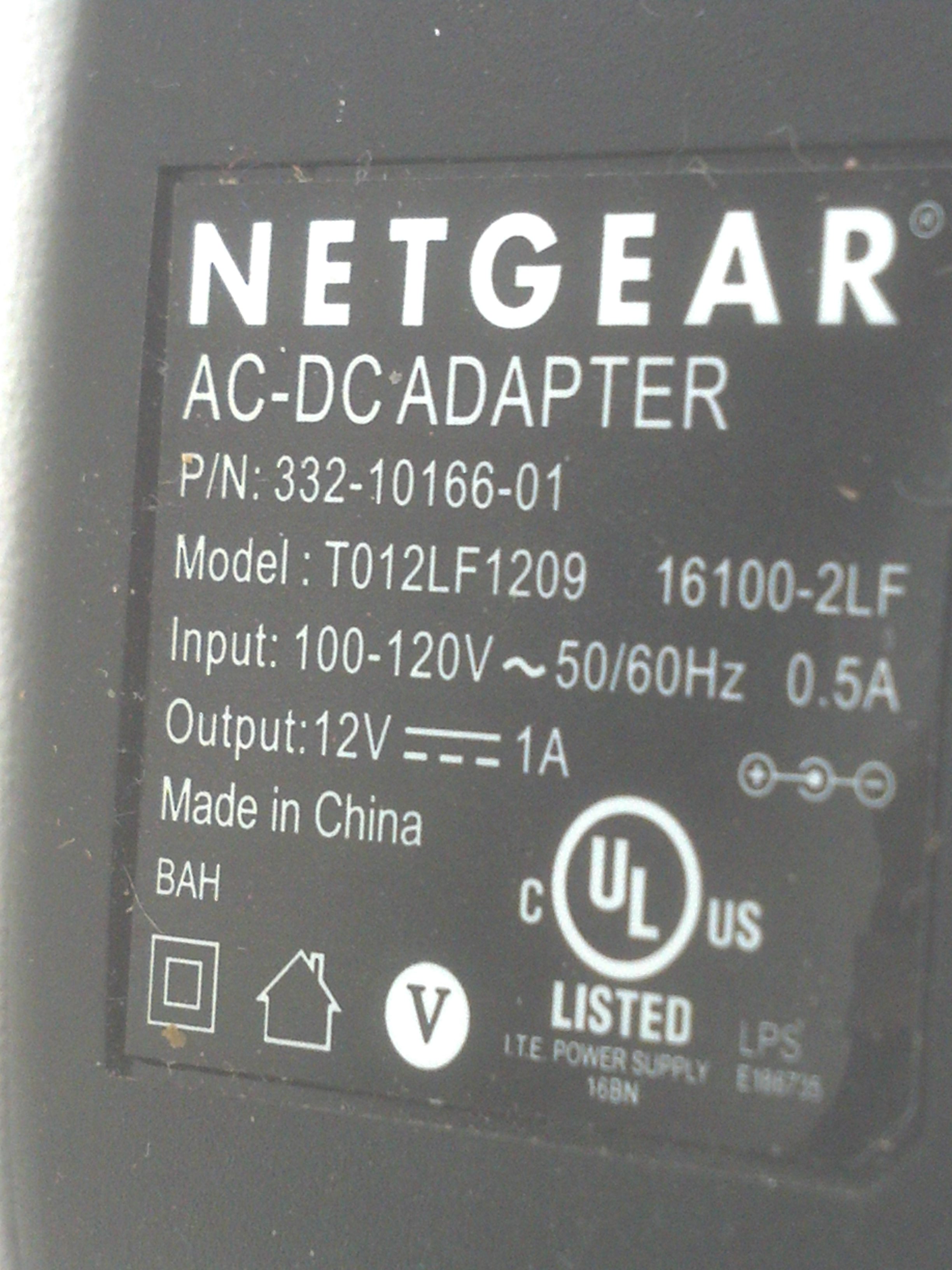 Netgear T012LF1209 AC/DC Adapter Charger Power Supply P/N: 332-10166-01, 12V 1A