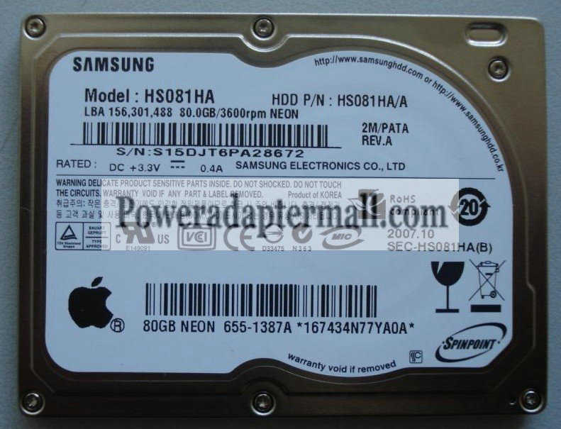 Samsung HS081HA 80GB 1.8 ZIF Hard Drive iPod Classic
