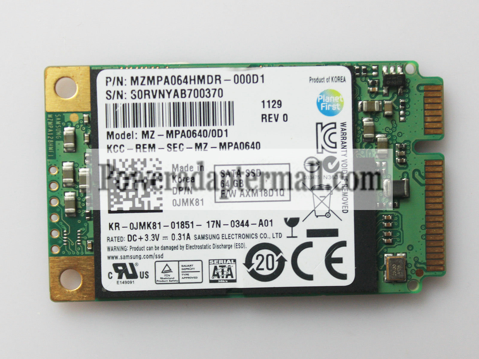 Samsung MZ-MPA0640/0D1 SSD 64GB Mini-SATA Hard Drive OJMK81 - Click Image to Close