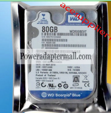 2.5" WD SATA 80GB WD800BEVT 5400RPM Hard Drive for laptop