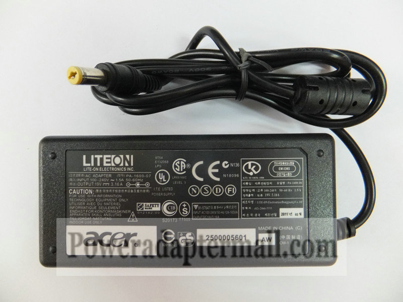 19V 3.16A 60W Acer ADP-65DB 91.49V28.002 AC Adapter charger