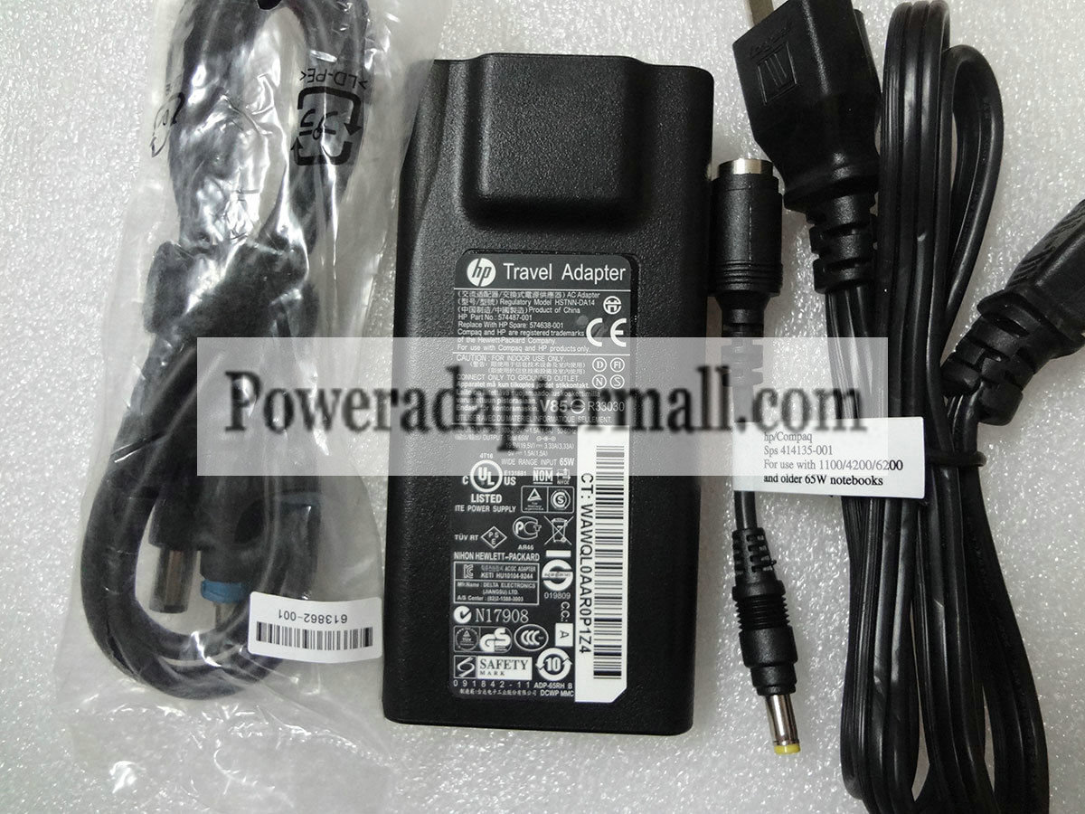 NEW Genuine 65W 19.5V 3.33A HP 574487-001 USB Travel AC Adapter - Click Image to Close