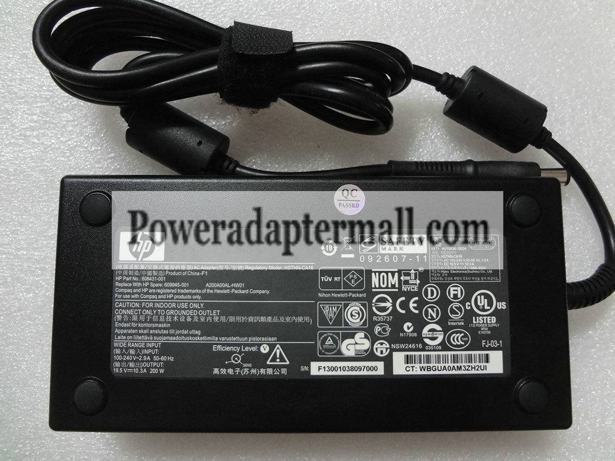 200W 19.5V 10.3A HP HSTNN-CA16 608431-001 609945-001 AC Adapter