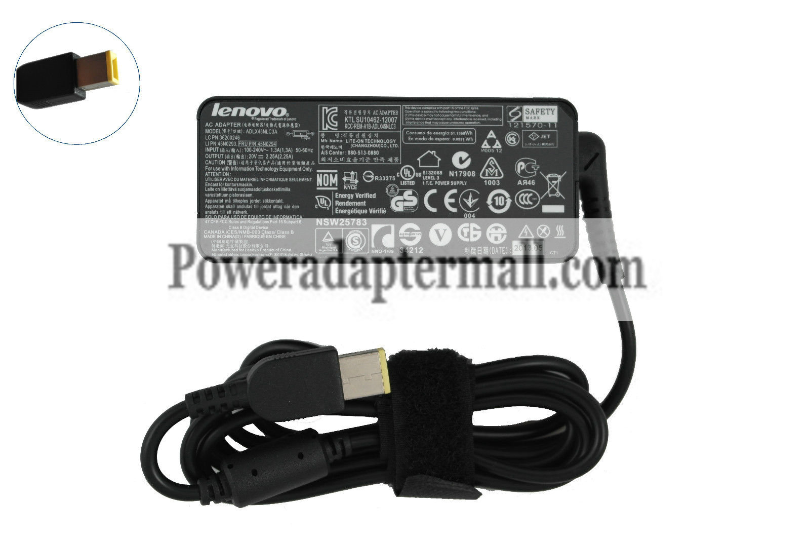 Genuine Lenovo 20V 2.25A 45W Slim AC Power Adapter 45N0293 - Click Image to Close