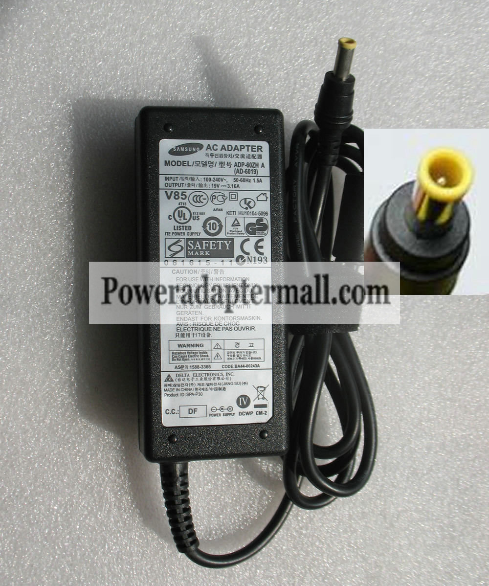 Original SAMSUNG R480 R522 R530 19V 3.16A 60W AC Adapter Charger - Click Image to Close