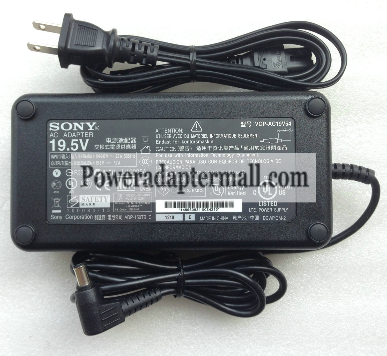 19.5V 7.7A Sony VAIO VPCF Notebook PC AC Adapter power supply