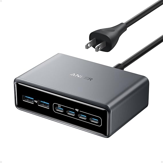 Anker Prime Charging Station, 200W 6-Port GaN Desktop Charger, Fast Charging USB C Charger for Multi