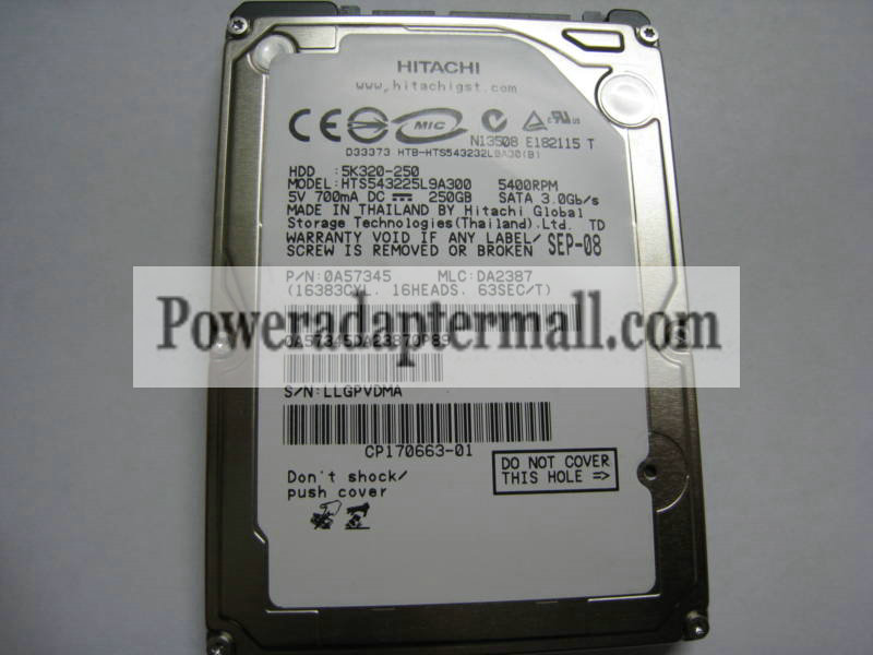 HITACHI 5K320 5K3250-250 DA2387 250GB HARD DRIVE HTS543225L9A300