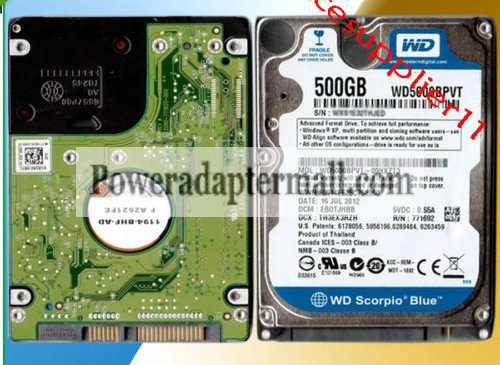 2.5" SATA 500GB 5400RPM 8MB WD WD5000BPVT Hard Drive