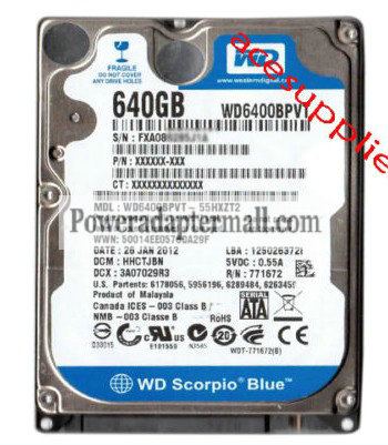 WD 2.5" SATA 640GB 9.5MM (WD6400BPVT) Hard Drive for laptop