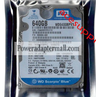 2.5" SATA 640GB 9.5MM WD WD6400BPVT Hard Drive for laptop