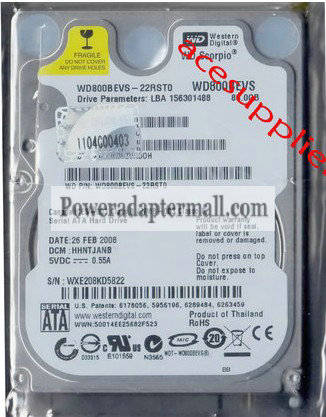 2.5" WD SATA 80GB WD800BEVS 5400RPM 9.5mm Hard Drive for laptop